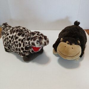 Lot Of 2 Pillow Pets Pee-wees 18"in Silky Monkey & T-Rex Dinosaur RETIRED RARE